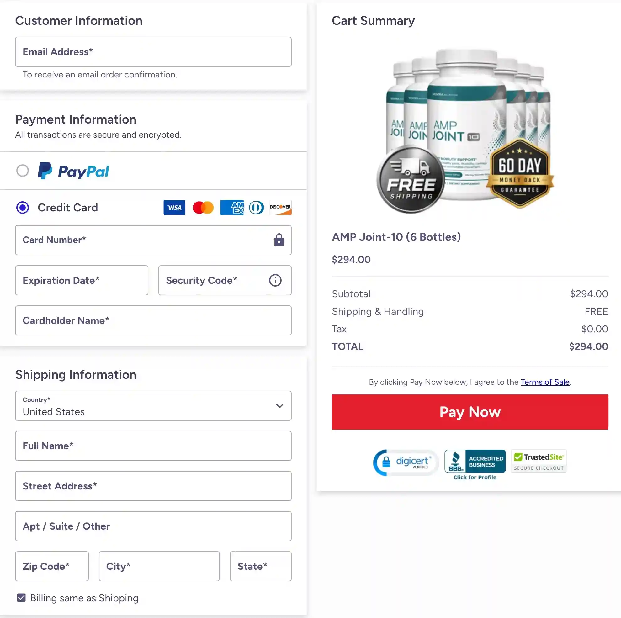 AMP Joint 10 Secure Payment – Visa, Mastercard, Amex, Discover Accepted